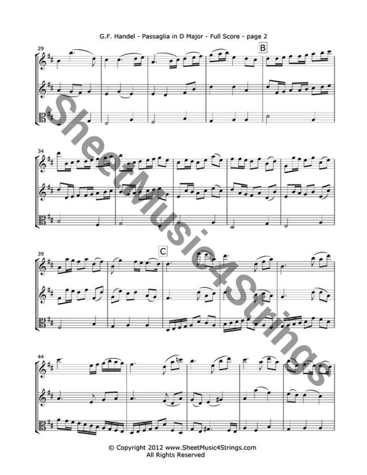 Handel G. - Passaglia In D Major (Two Violins And Viola) Trios