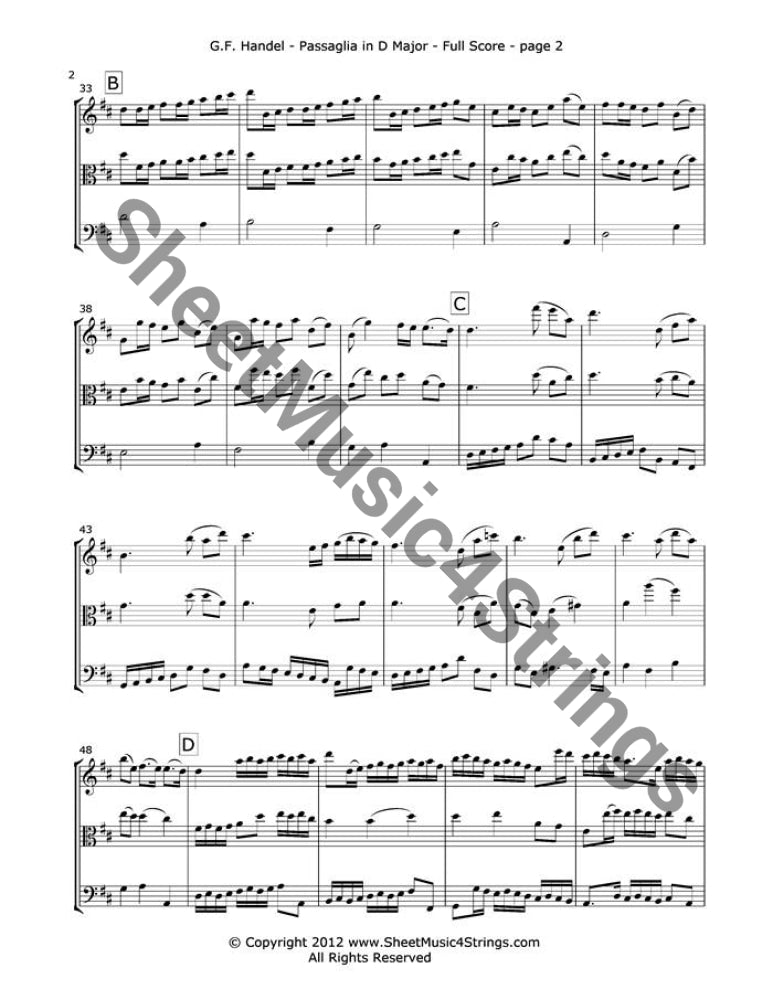 Handel G. - Passaglia In D Major (Violin Viola And Cello) Trios