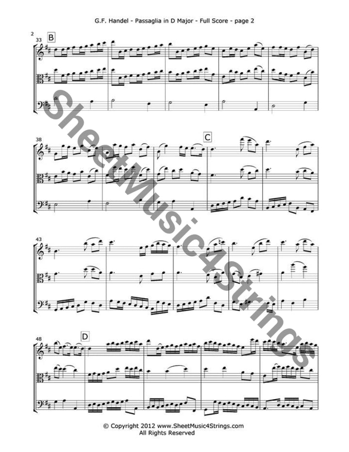 Handel G. - Passaglia In D Major (Violin Viola And Cello) Trios