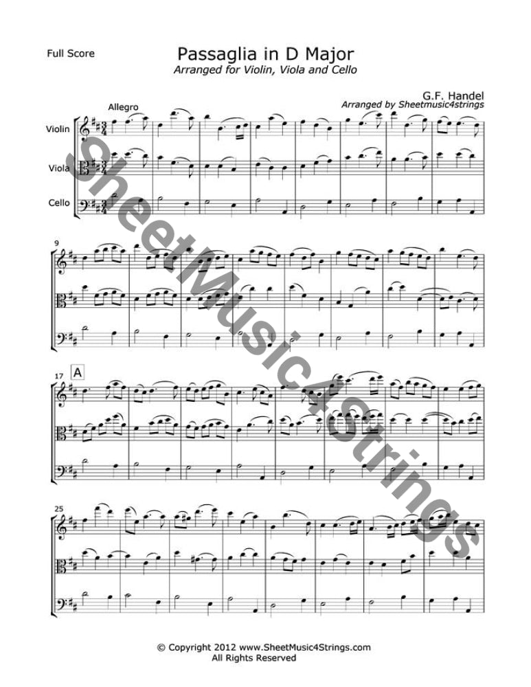 Handel G. - Passaglia In D Major (Violin Viola And Cello) Trios