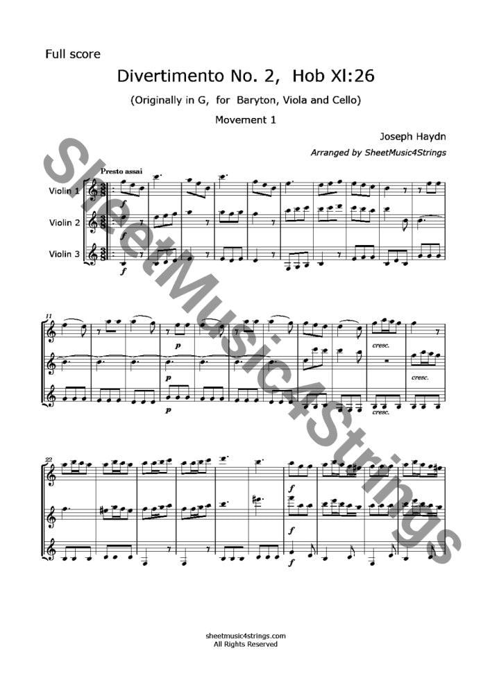Haydn J. - Trio No. 2 Hob Xi:26 (Three Violins)