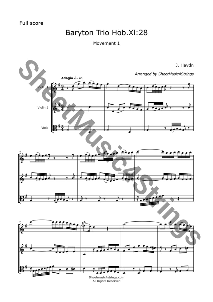 Haydn J. - Trio No. 4 Hob Xi:28 (Two Violins And Viola) Sheet Music