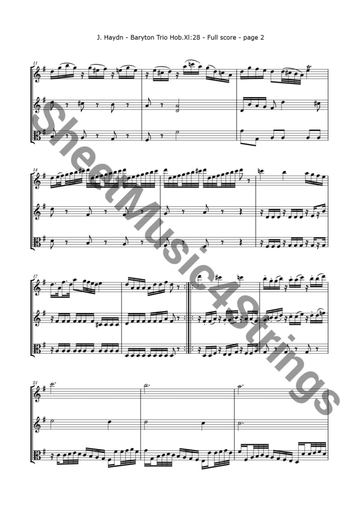 Haydn J. - Trio No. 4 Hob Xi:28 (Two Violins And Viola) Sheet Music