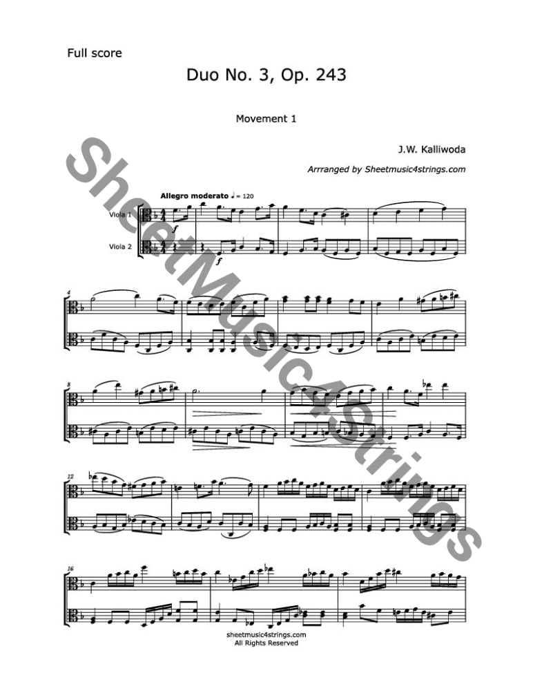 Kalliwoda J. - Duo No. 3 Op. 243 (all Mvts.) For Two Violas Sheet Music