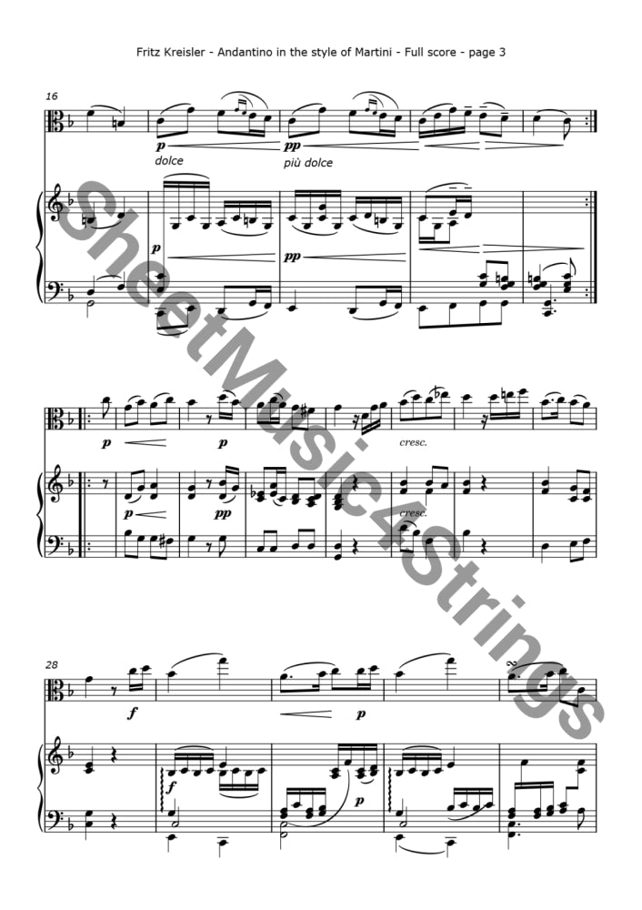 Kreisler F. - Andantino (Arranged For Viola And Piano) Piano