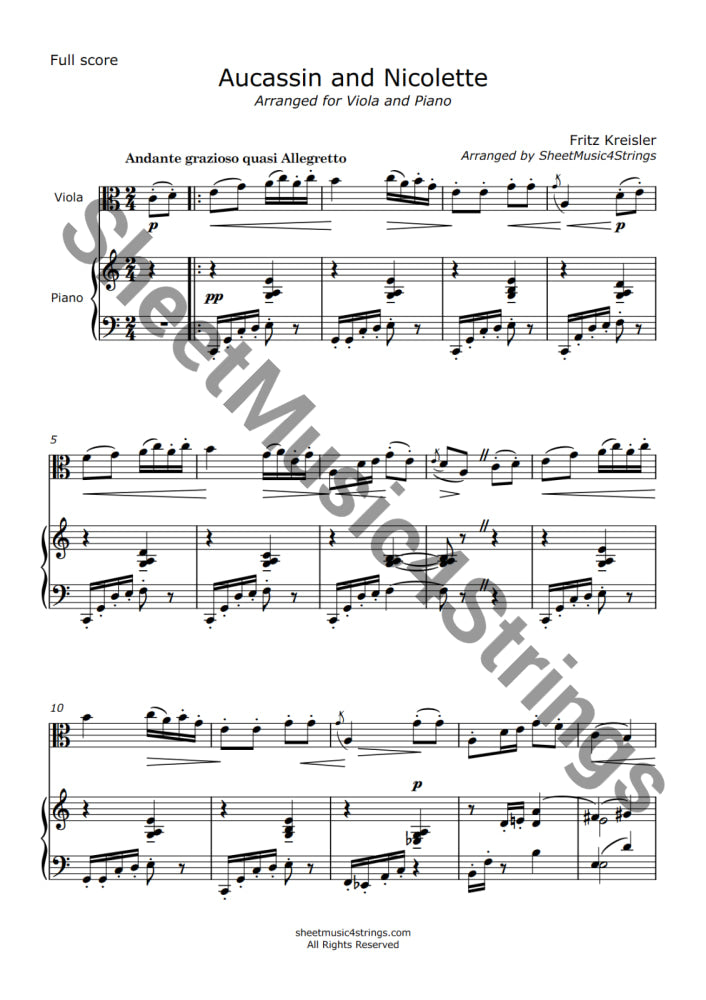 Full score of “Aucassin and Nicolette” by Fritz Kreisler