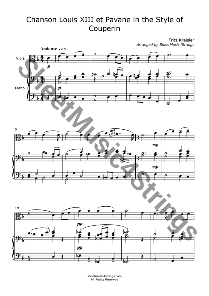 Kreisler F. - Chanson Louis Xiii Et Pavane (Arranged For Viola And Piano) Piano