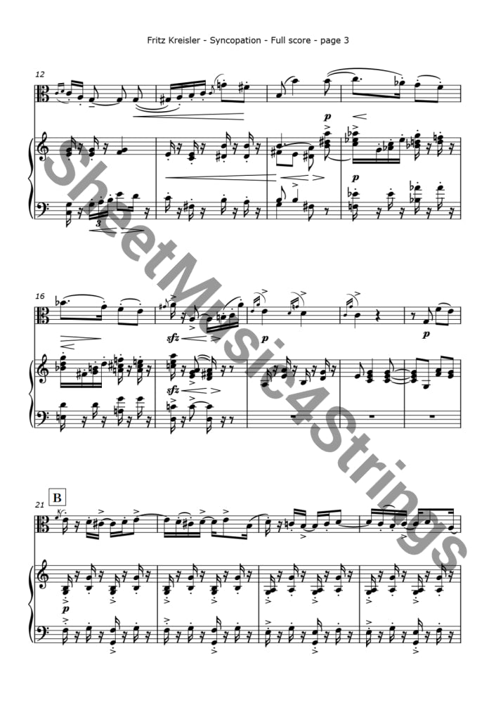 Kreisler F. - Syncopation (Arranged For Viola And Piano) Piano