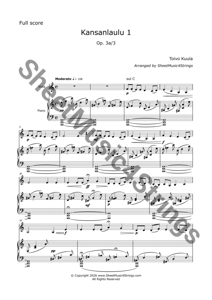 Kuula T. - Kansnlaulu 1 (Arranged for Viola and Piano) (Copy) Viola and Piano