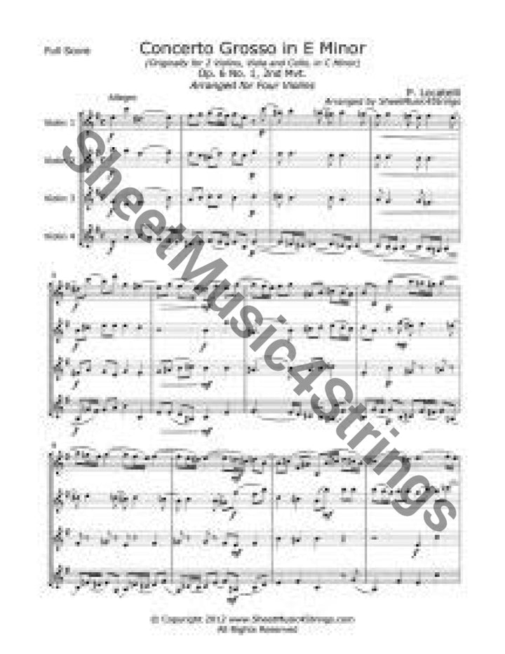 Sheet music full score for Concerto Grosso in E Minor by Locatelli