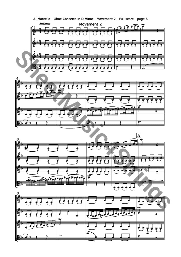 Marcello A. - Oboe Concerto In D Minor (Three Violins And Viola)