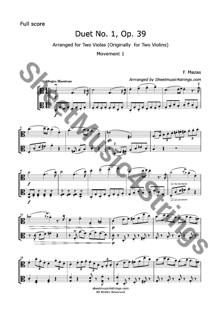 Mazas F. - Duet No. 1 Op. 39 (Viola Duo) Sheet Music