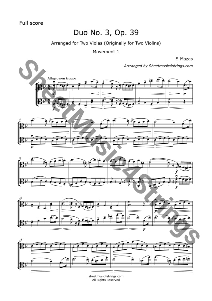 Mazas F. - Duet No. 3 Op. 39 (Viola Duo) Sheet Music