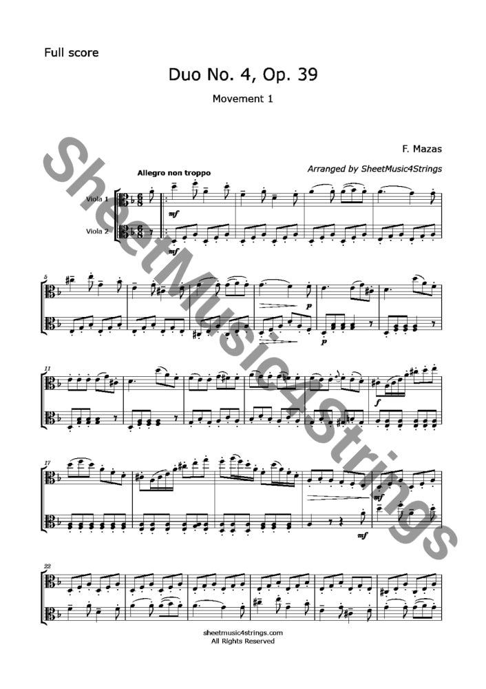 Mazas F. - Duet No. 4 Op. 39 (Viola Duo) Sheet Music