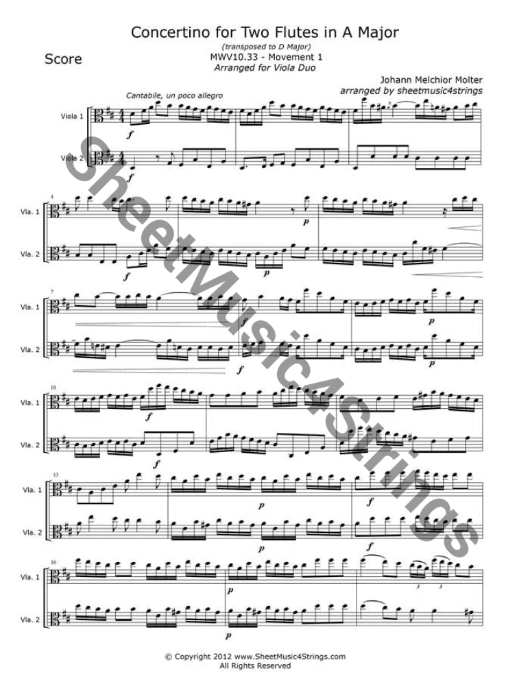 Molter Concertino in A Major sheet music for two violas
