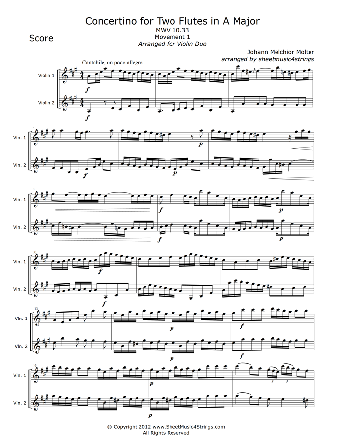 Molter, J. - Concertino in A Major, MWV 10.33, Mvt. 1 (Violin Duo)