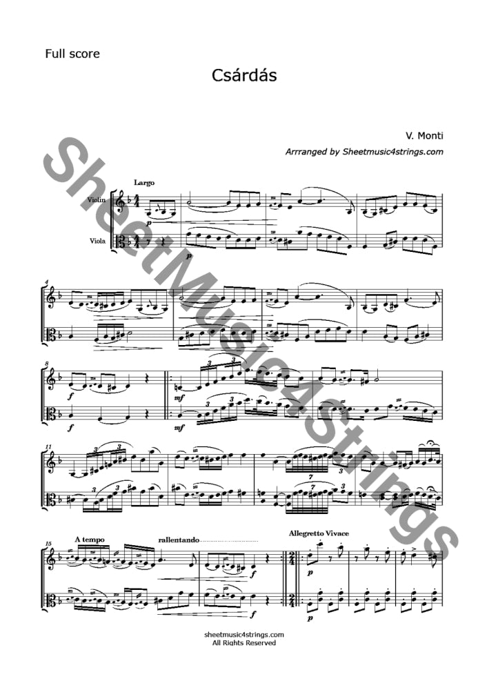 Monti V. - Csardas (Violin and Viola Duet) Sales