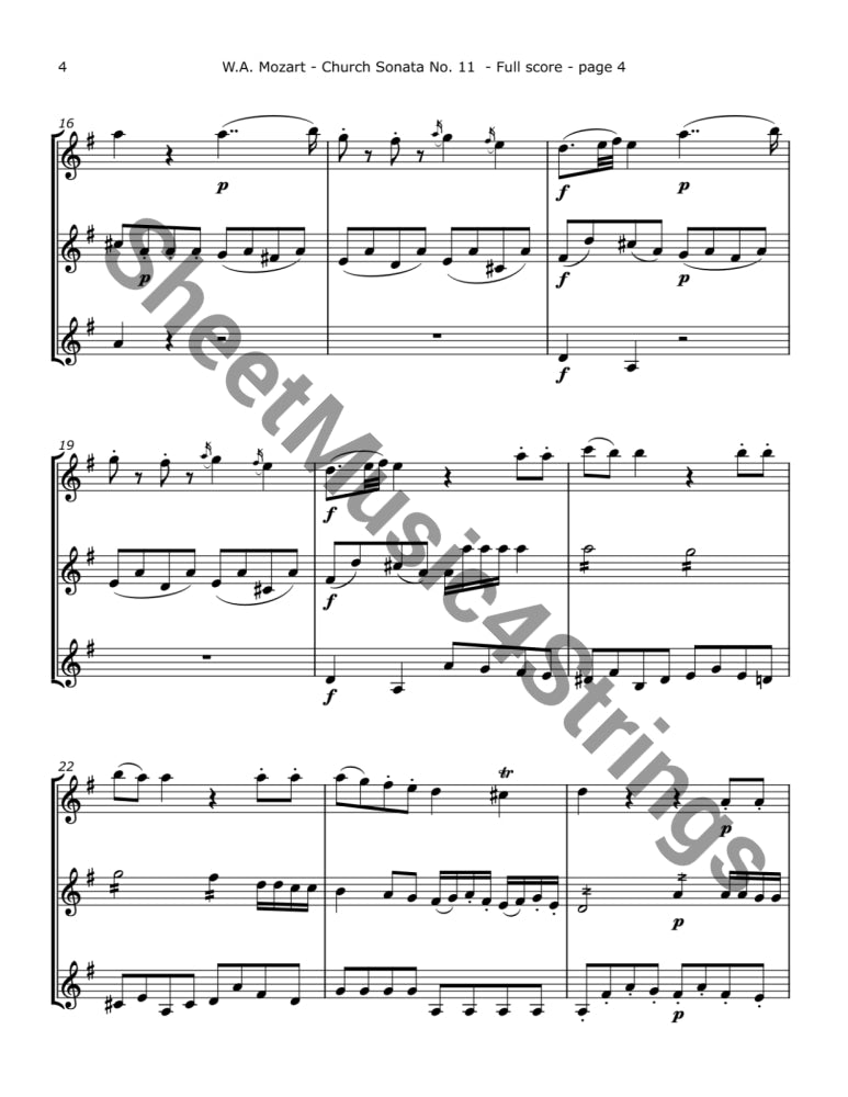 Mozart W.A. - Church Sonata No. 11 K. 274 (Three Violins) Trios