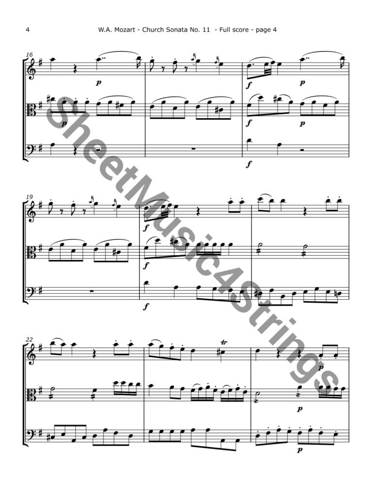 Mozart W.A. - Church Sonata No. 11 K. 274 (Violin Viola and Cello) (Copy) Trios