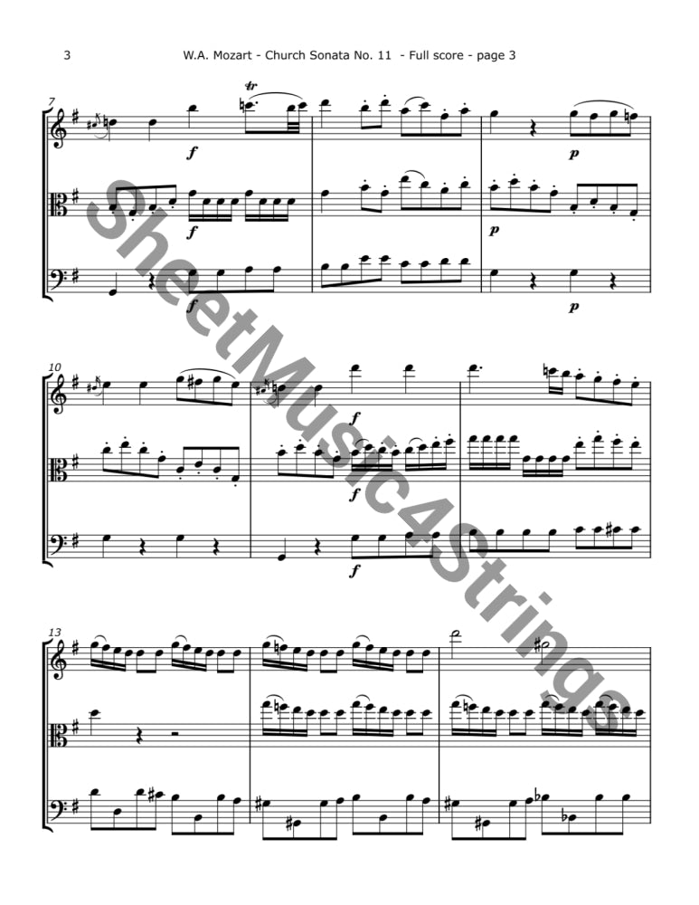 Mozart W.A. - Church Sonata No. 11 K. 274 (Violin Viola and Cello) (Copy) Trios