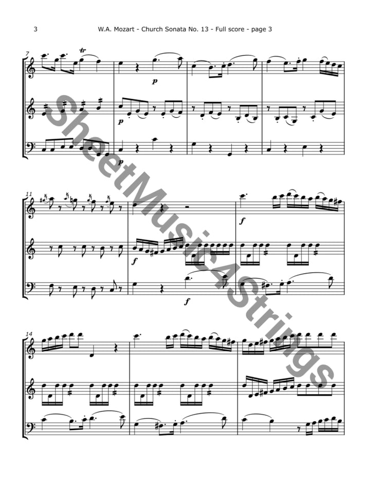 Mozart W.A. - Church Sonata No.13 K. 328 Arranged for Two Violins and Cello Trios