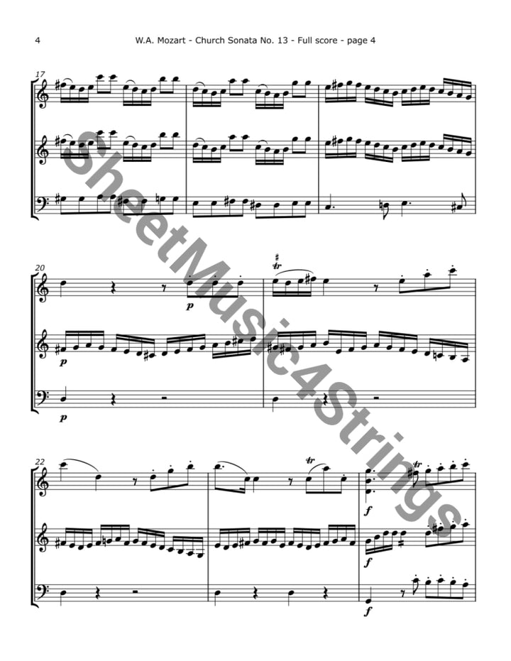 Mozart W.A. - Church Sonata No.13 K. 328 Arranged for Two Violins and Cello Trios