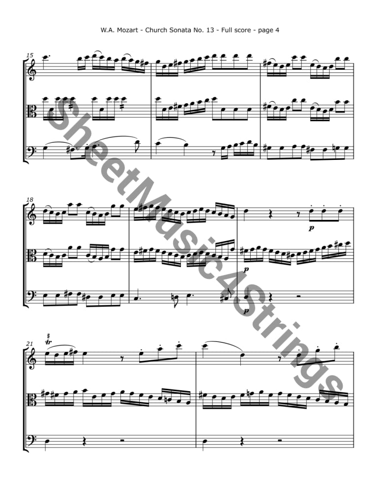 Mozart W.A. - Church Sonata No.13 K. 328 (Violin Viola and Cello) Trios