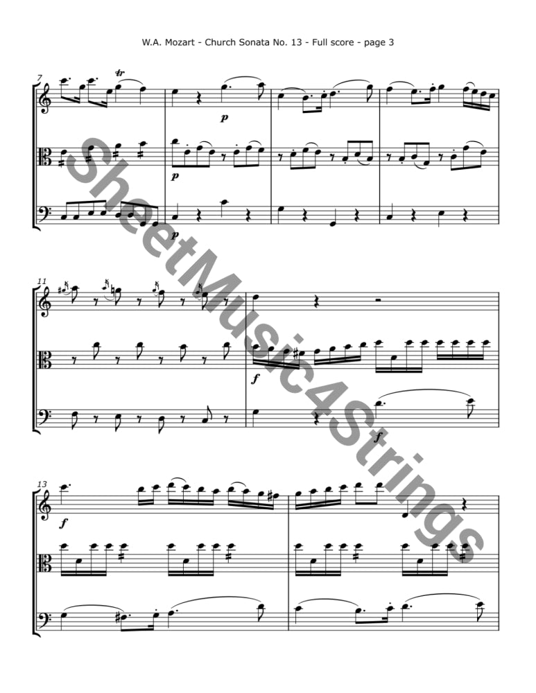 Mozart W.A. - Church Sonata No.13 K. 328 (Violin Viola and Cello) Trios