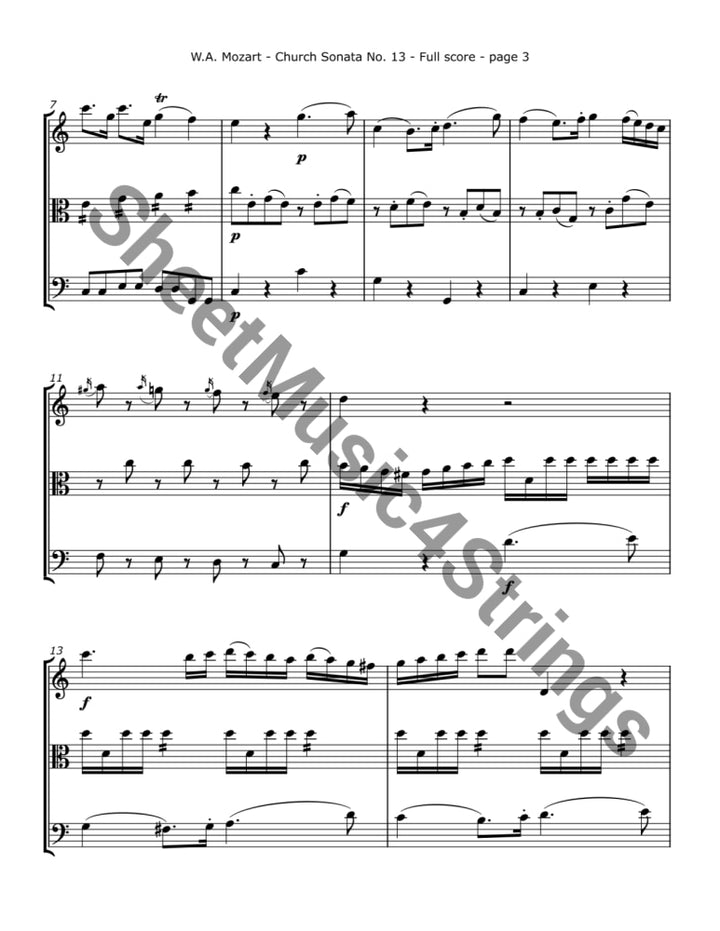 Mozart W.A. - Church Sonata No.13 K. 328 (Violin Viola and Cello) Trios