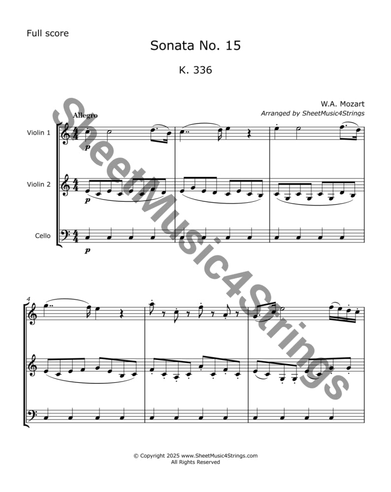 Mozart W.A. - Church Sonata No. 15 K. 336 (2 Violins and Cello) Trios
