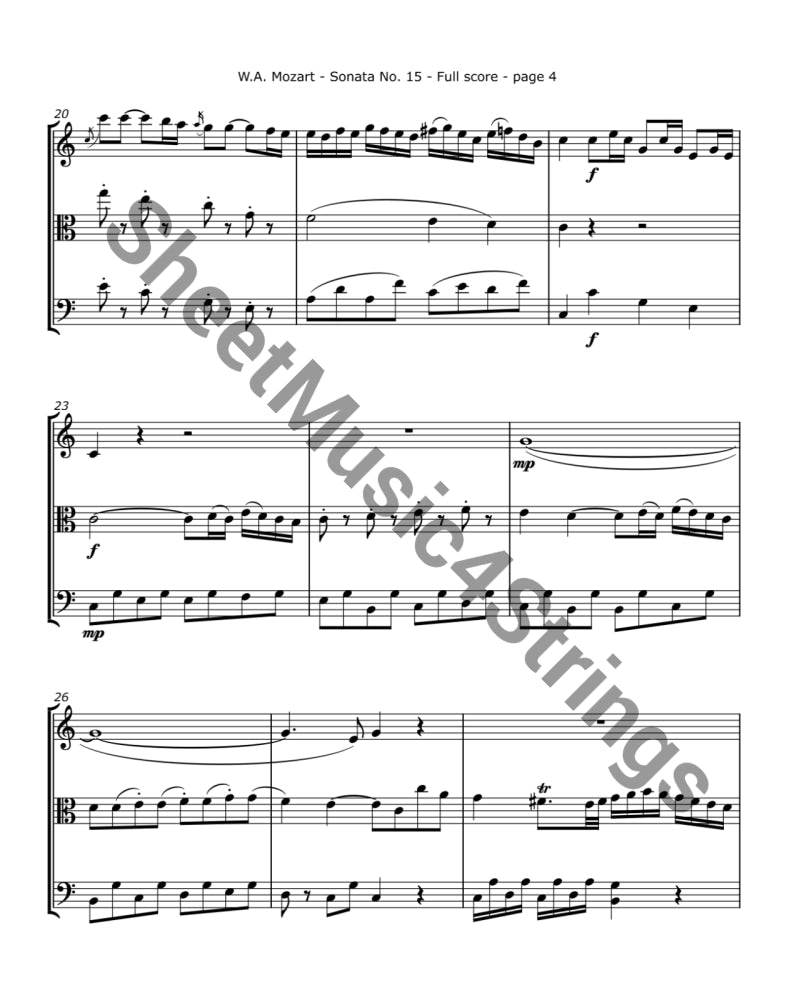 Mozart W.A. - Church Sonata No. 15 K. 336 (Violin Viola and Cello) Trios