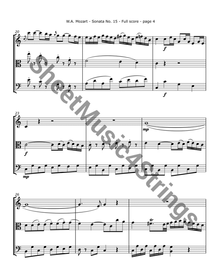 Mozart W.A. - Church Sonata No. 15 K. 336 (Violin Viola and Cello) Trios