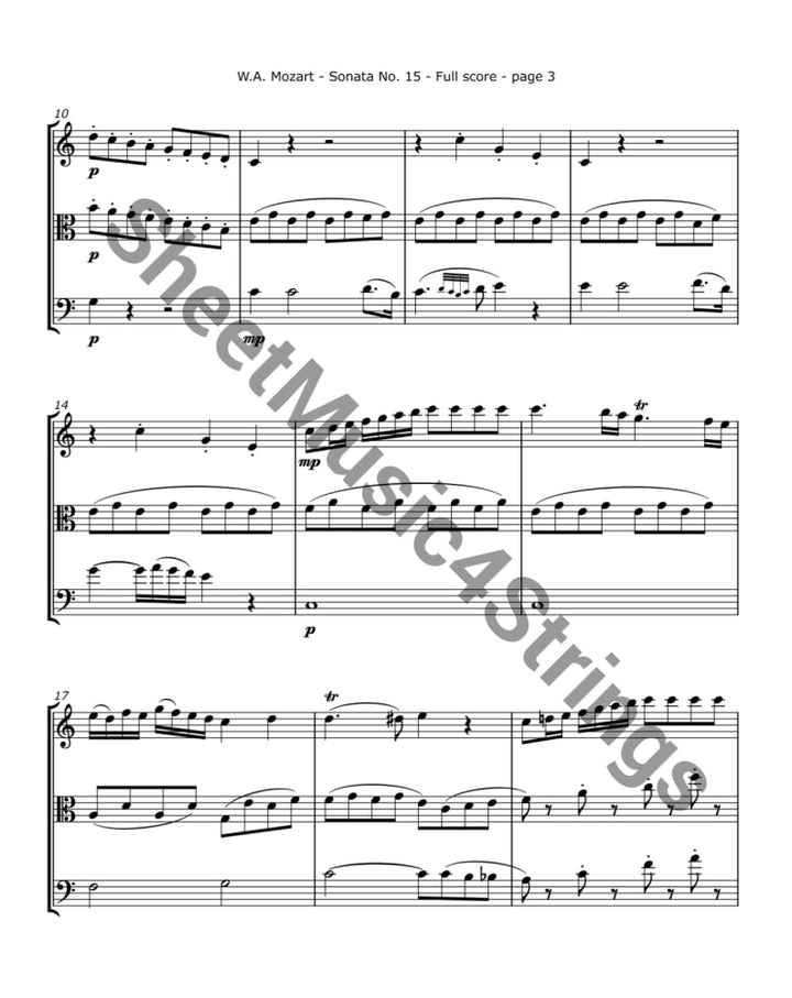 Mozart W.A. - Church Sonata No. 15 K. 336 (Violin Viola and Cello) Trios