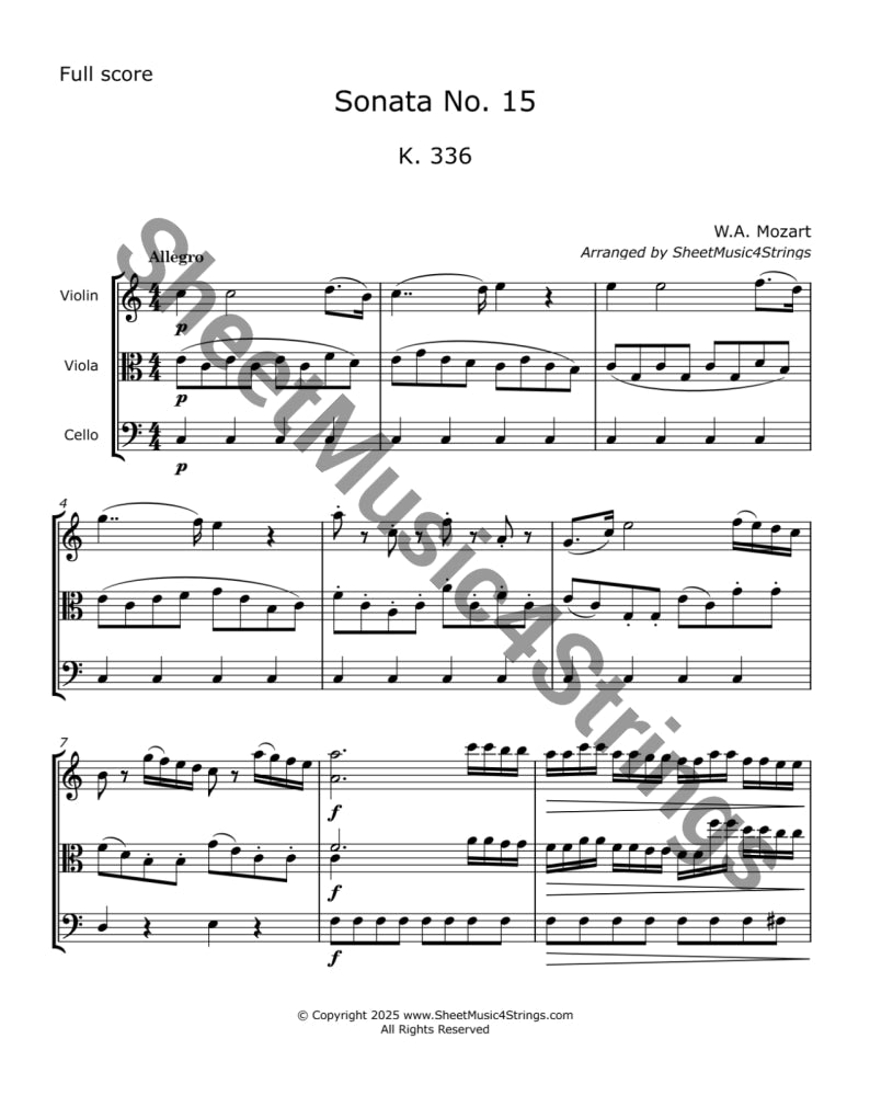 Mozart W.A. - Church Sonata No. 15 K. 336 (Violin Viola and Cello) Trios