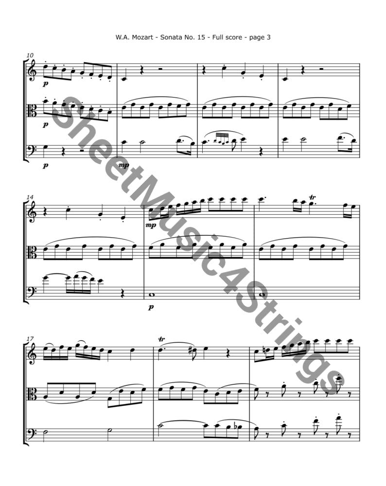 Mozart W.A. - Church Sonata No. 15 K. 336 (Violin Viola and Cello) Trios