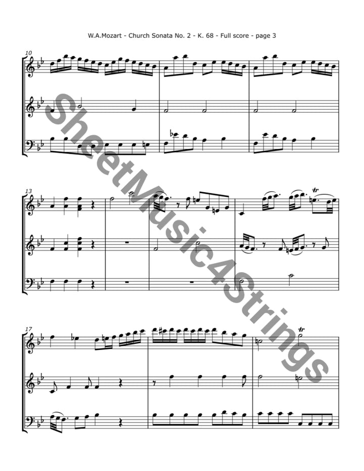 Mozart W.A. - Church Sonata No. 2 K. 68 Arranged for Two Violins and Cello Trios