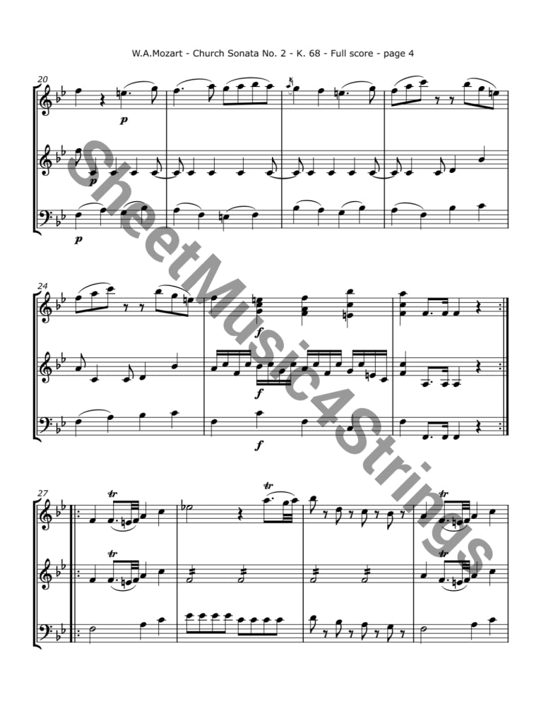 Mozart W.A. - Church Sonata No. 2 K. 68 Arranged for Two Violins and Cello Trios