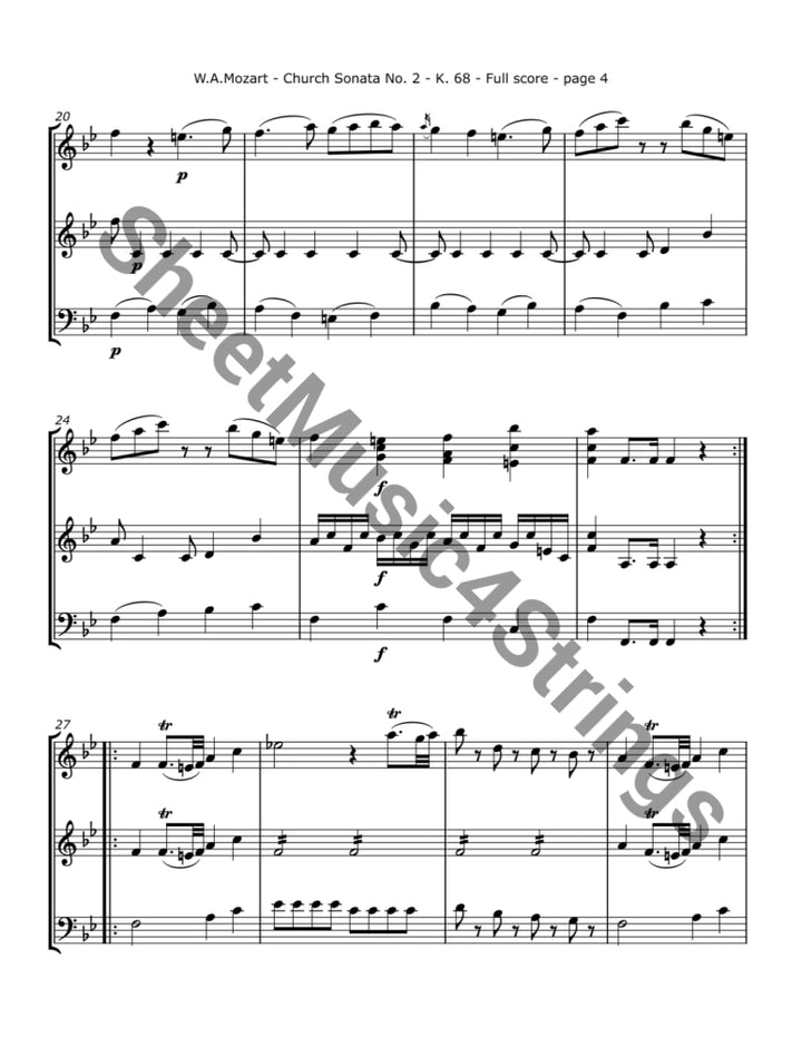 Mozart W.A. - Church Sonata No. 2 K. 68 Arranged for Two Violins and Cello Trios