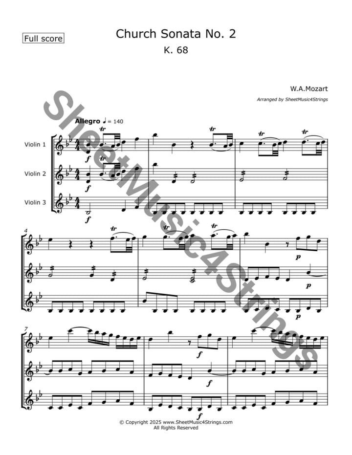 Mozart W.A. - Church Sonata No. 2 K. 68 (Three Violins) Trios