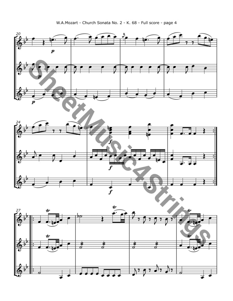 Mozart W.A. - Church Sonata No. 2 K. 68 (Three Violins) Trios