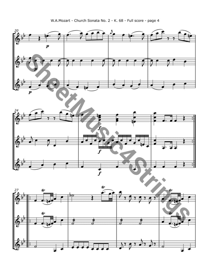 Mozart W.A. - Church Sonata No. 2 K. 68 (Three Violins) Trios