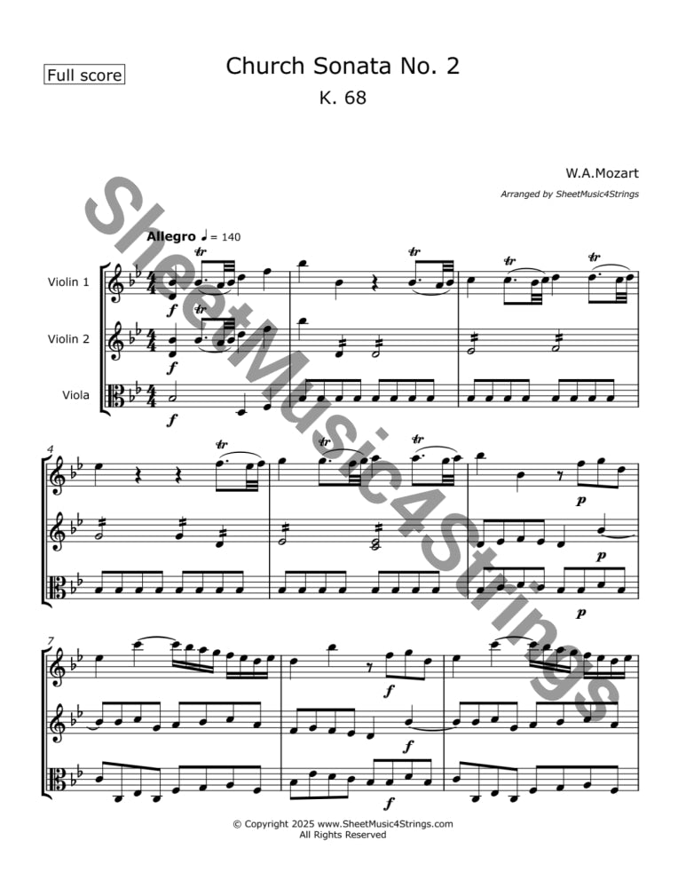 Mozart W. A. - Church Sonata No.2 K. 68 (Two Violins and Viola) Trios