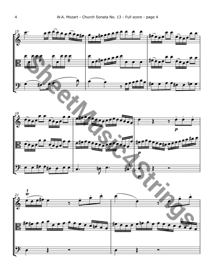 Mozart W.A. - Church Sonata No. 2 K. 68 (Violin Viola and Cello) Trios