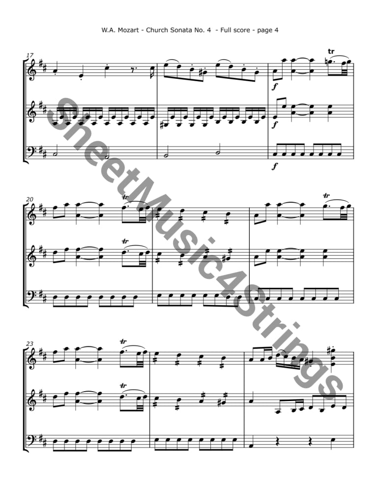 Mozart W.A. - Church Sonata No. 4 K. 114 Arranged for Two Violins and Cello Trios