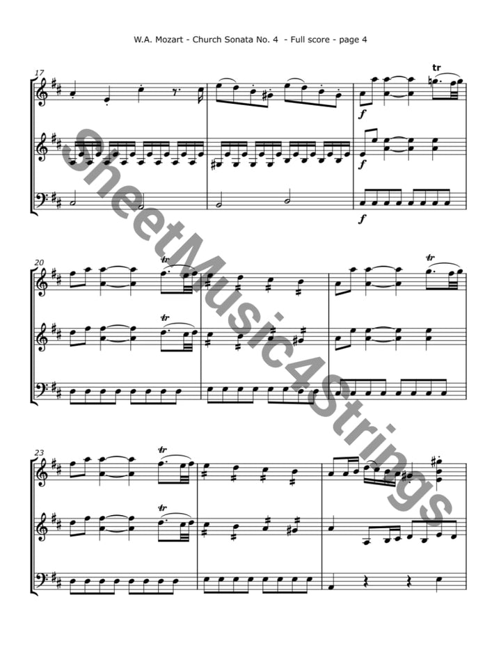 Mozart W.A. - Church Sonata No. 4 K. 114 Arranged for Two Violins and Cello Trios