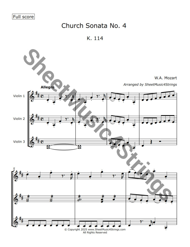 Mozart W.A. - Church Sonata No. 4 K. 114 (Three Violins) Trios