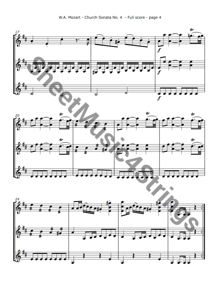 Mozart W.A. - Church Sonata No. 4 K. 114 (Three Violins) Trios