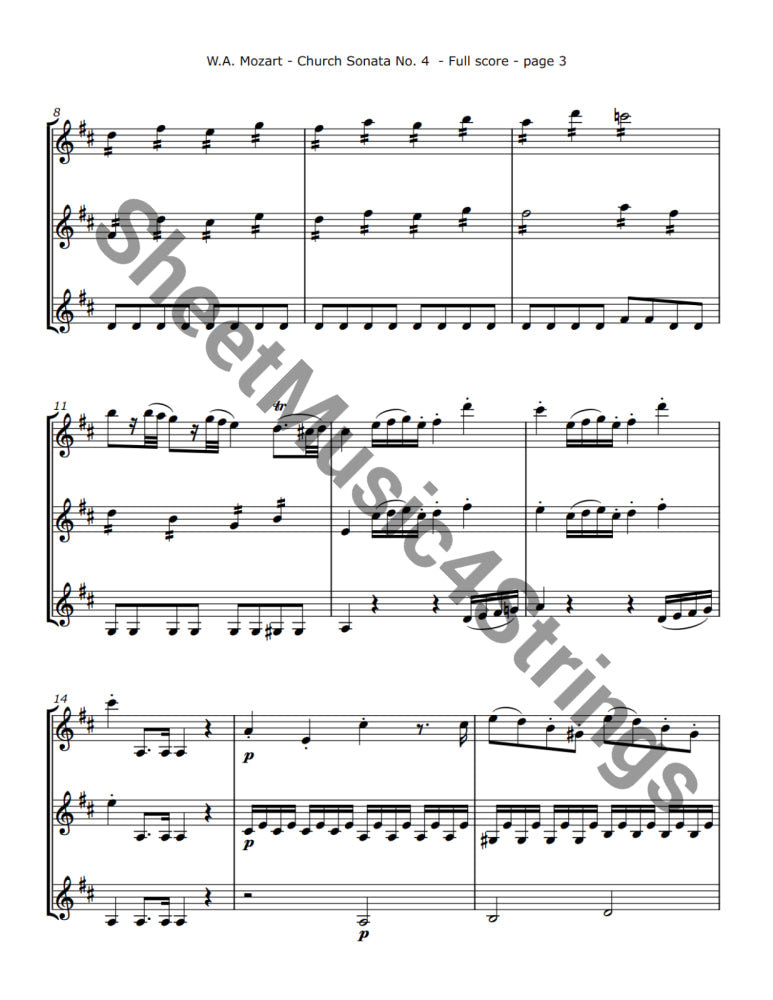 Mozart W.A. - Church Sonata No. 4 K. 114 (Three Violins) Trios
