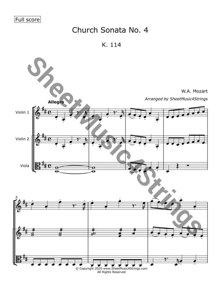 Mozart W.A. - Church Sonata No.4 K. 114 (Two Violins and Viola) Trios