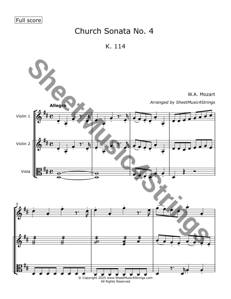 Mozart W.A. - Church Sonata No.4 K. 114 (Two Violins and Viola) Trios